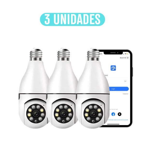 3 UNIDADES - Câmeras Lâmpadas de Segurança Visão Noturna FullHD
